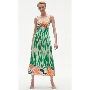 Figue Annette Boho Chic Sleeveless Midi Dress Ikat Jungle Green Size 6